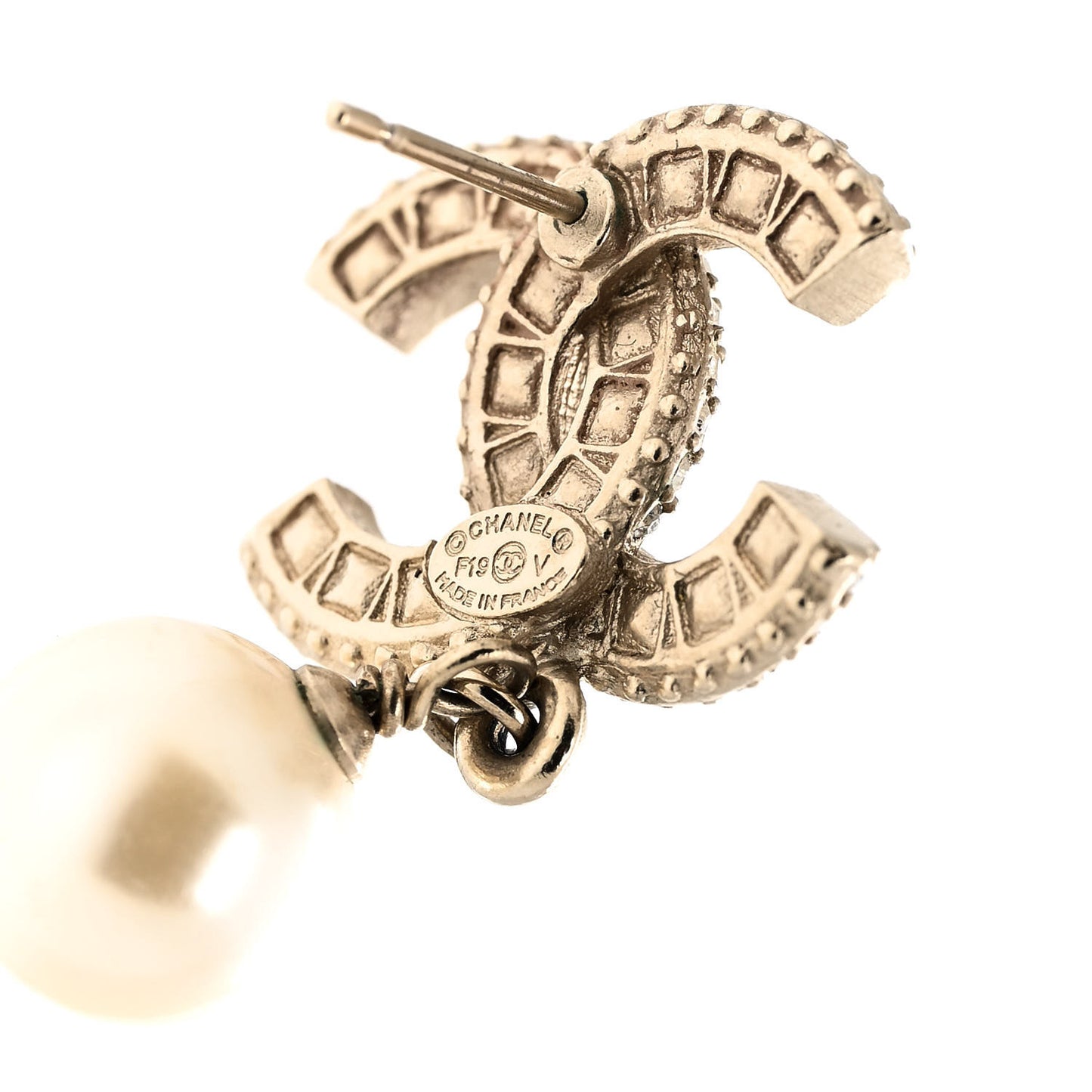 Crystal Pearl CC Drop Earrings Gold