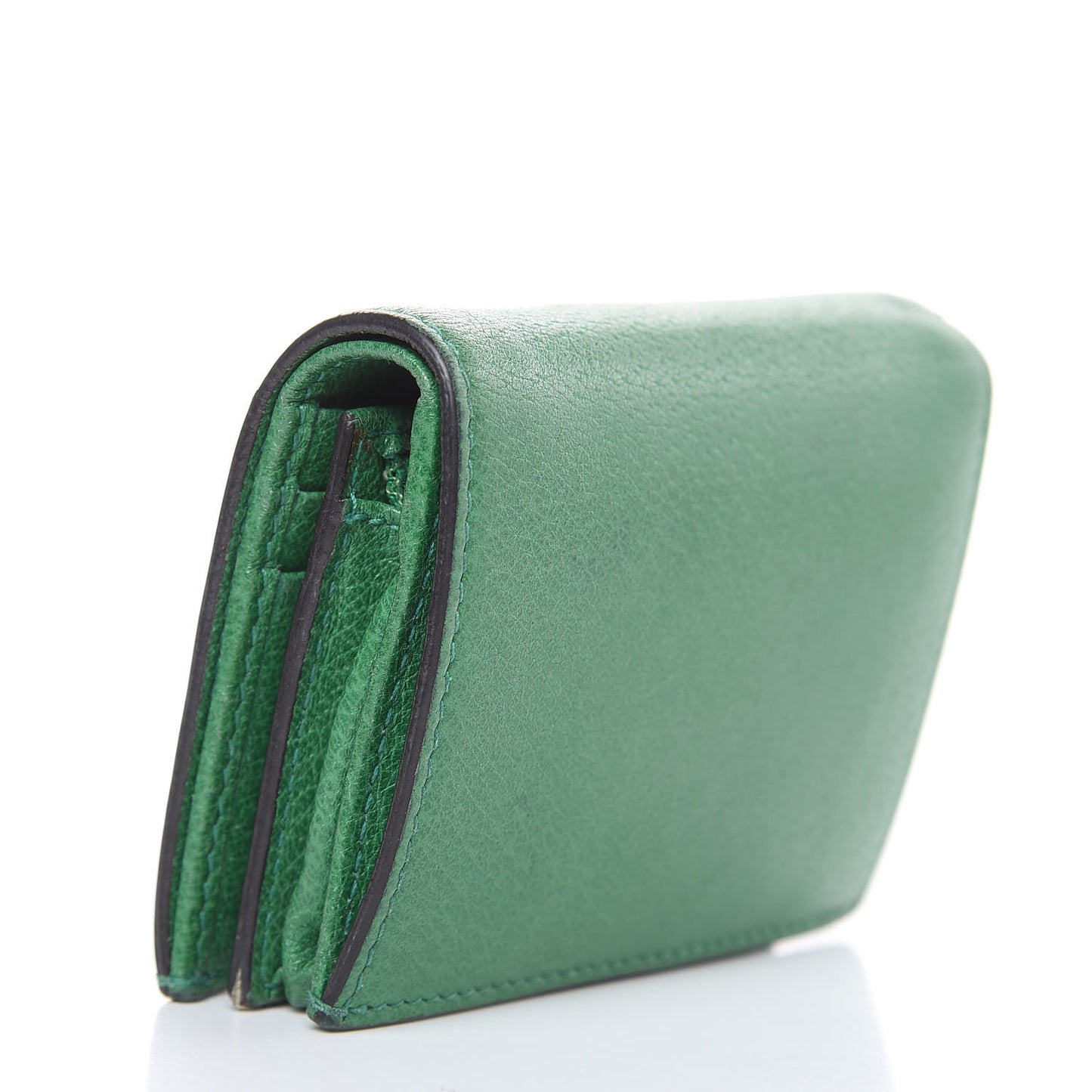 Textured Calfskin Crystal Fiori Floral Embroidered GG Card Case Grass Green
