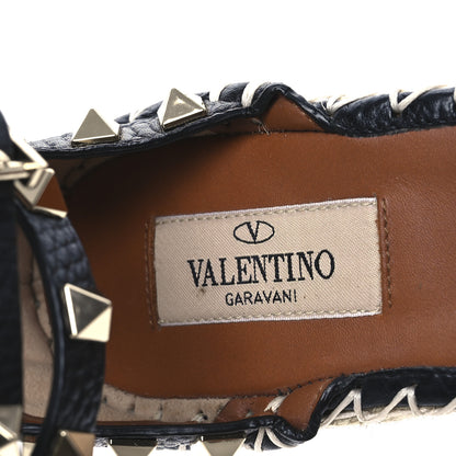Valentino Garavani Grained Calfskin Rockstud Ankle Wrap Espadrille 15/85mm Wedges 38 Black Light Cuir 9 of 10