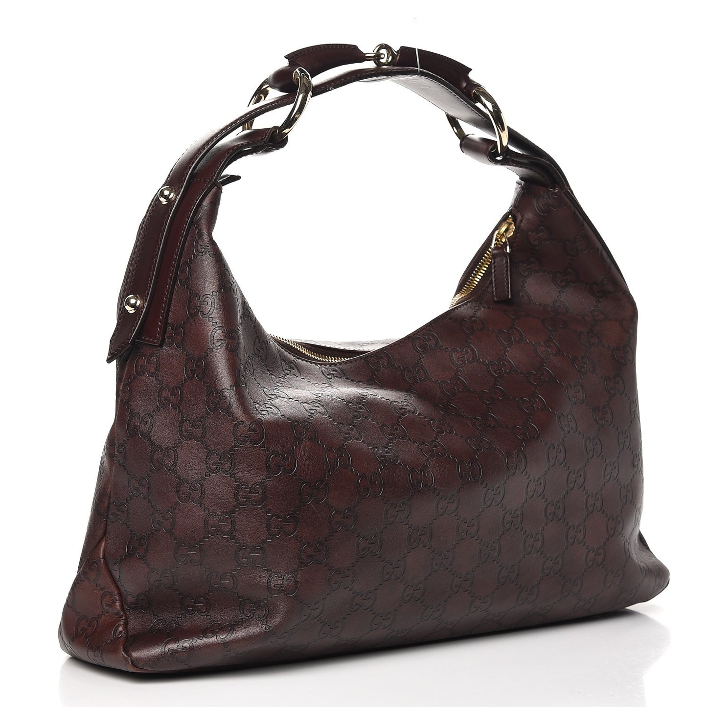 Guccissima Medium Horsebit Chain Hobo Dark Brown