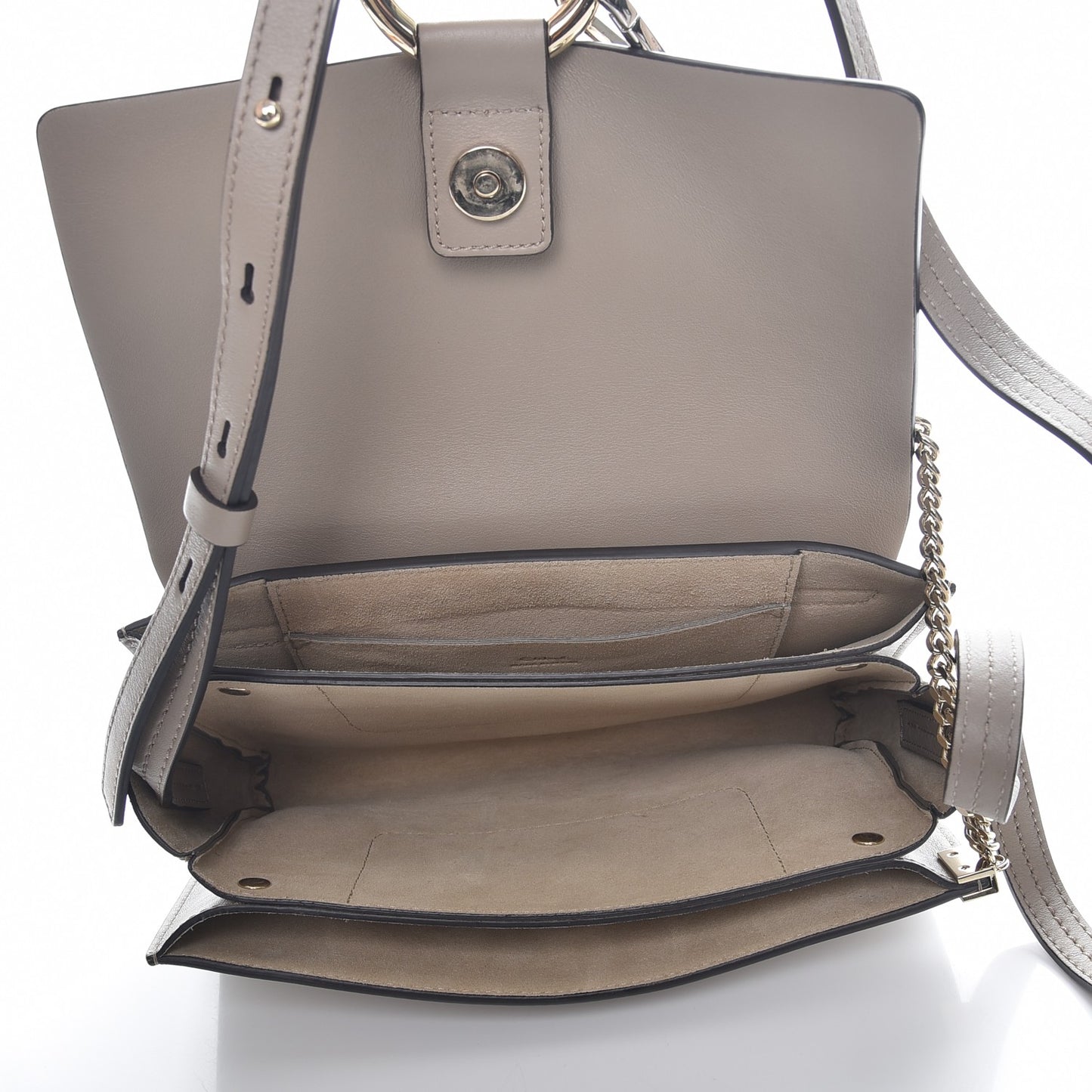 Suede Calfskin Small Faye Shoulder Bag Motty Grey