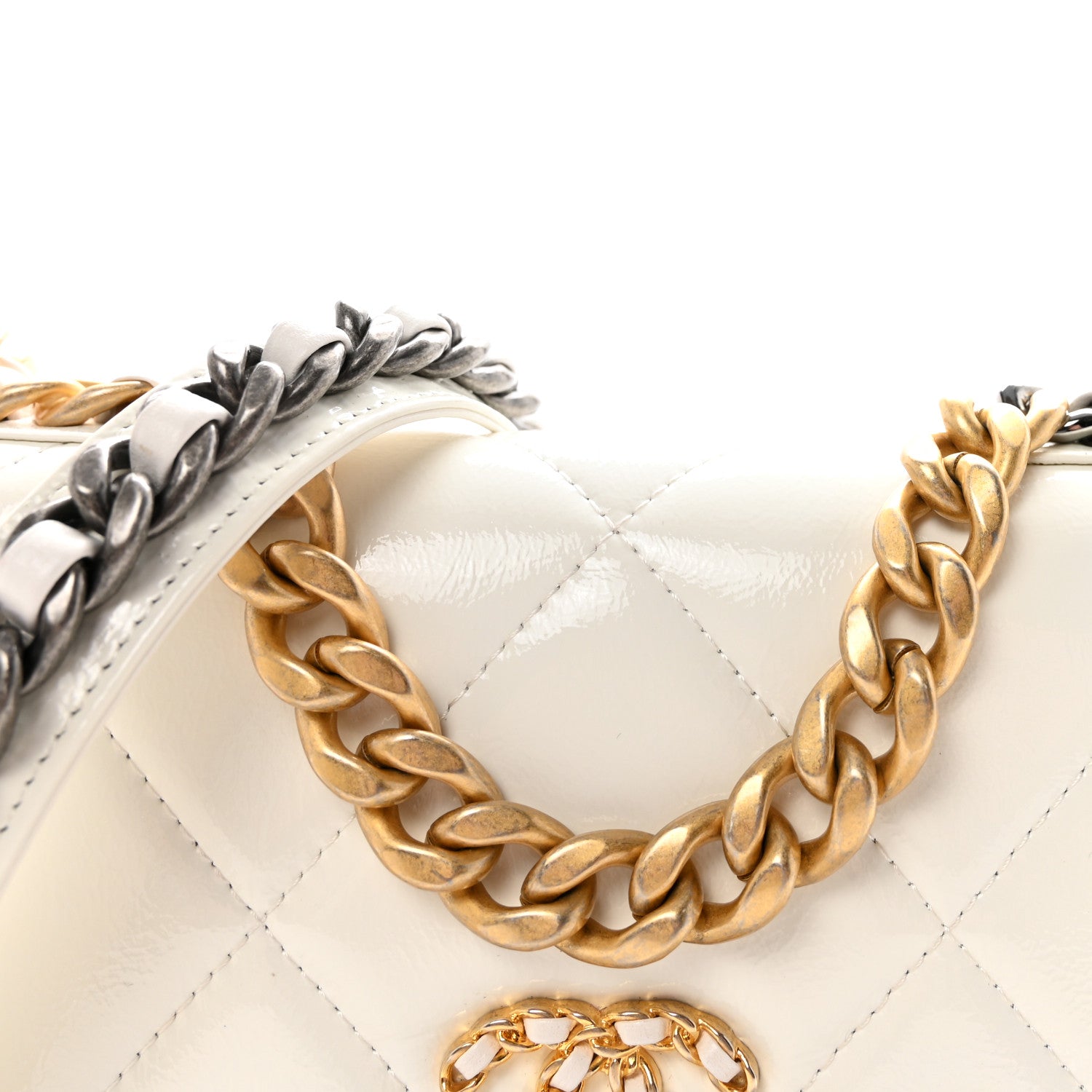 Chanel Shiny Crumpled Calfskin Quilted Chanel 19 Wallet On Chain WOC White 9 of 11