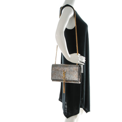 Saint Laurent Metallic Lizard Embossed Medium Classic Monogram Tassel Satchel Silver 4 of 6