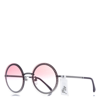 Chanel Round Removable Triple Hanging Chain Sunglasses 4245 Pink Silver 1 of 9