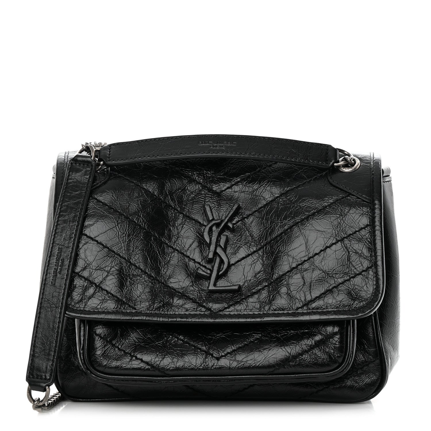Saint Laurent Crinkled Lambskin Matelasse Monogram Baby Niki Chain Satchel Black 1 of 11