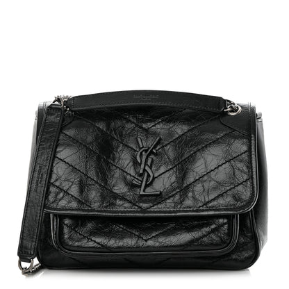 Saint Laurent Crinkled Lambskin Matelasse Monogram Baby Niki Chain Satchel Black 1 of 11