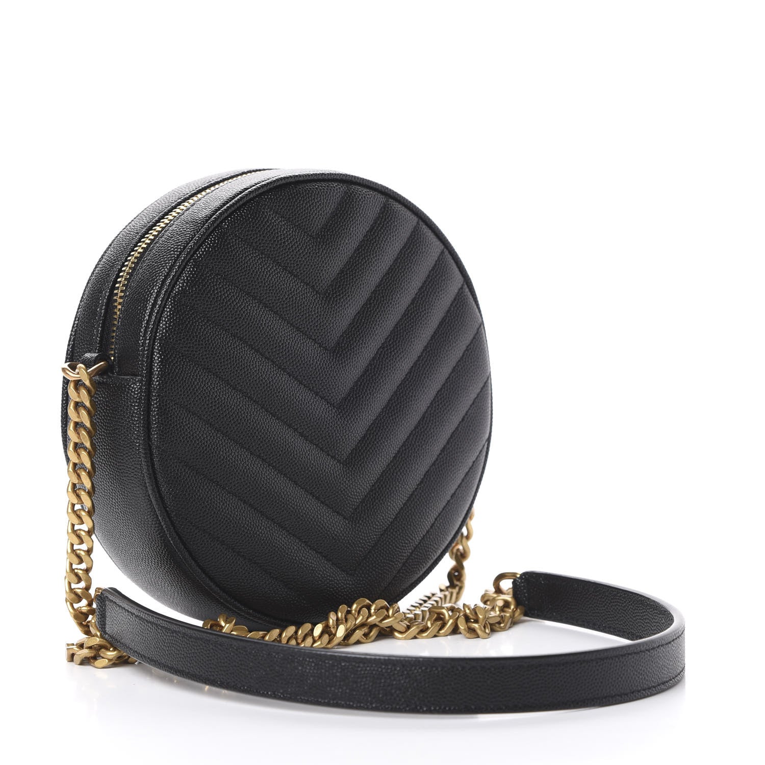 Saint Laurent Grain De Poudre Matelasse Chevron Quilted Round Vinyle Camera Bag Black 2 of 9