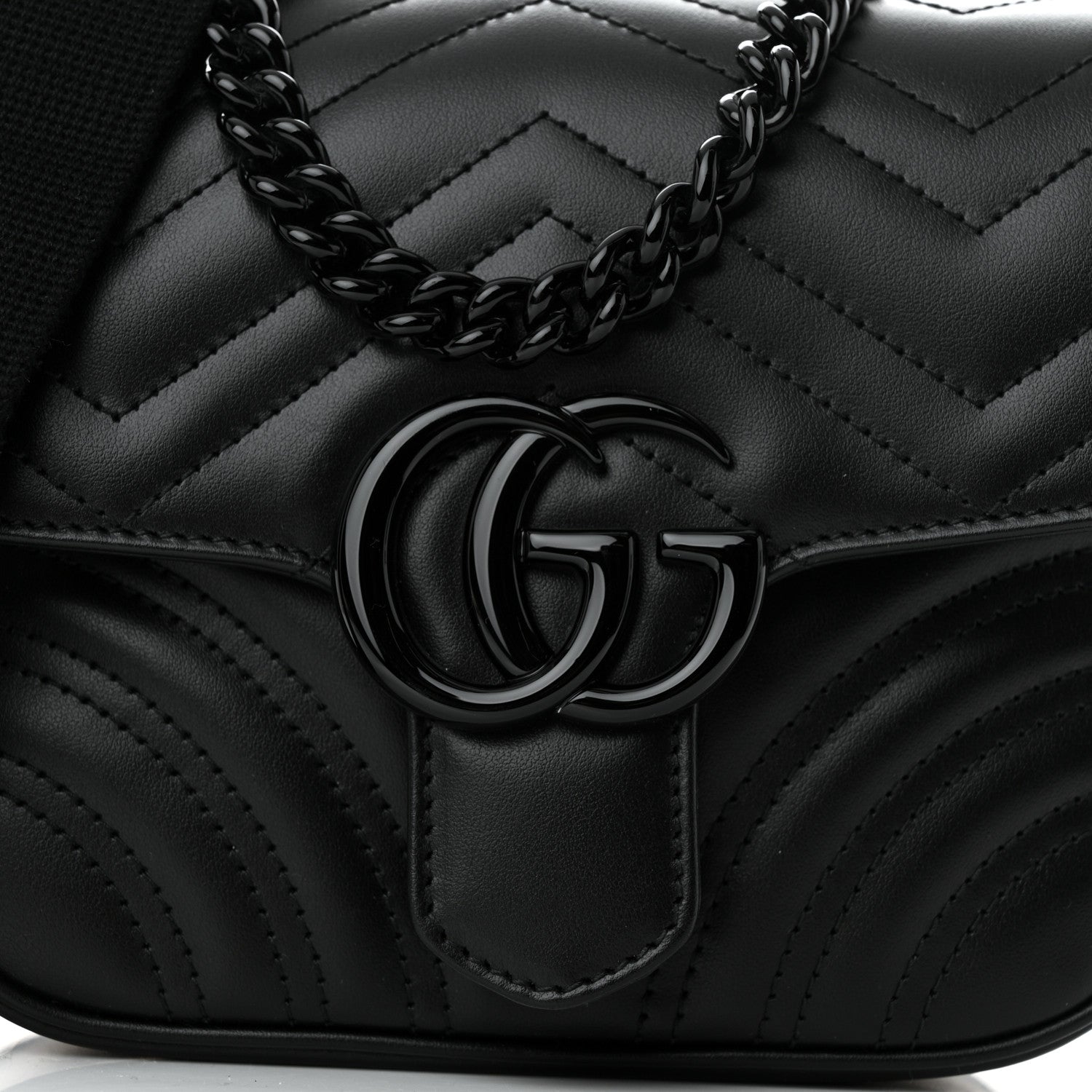 Gucci Calfskin Matelasse Monochrome Mini GG Marmont Crossbody Shoulder Bag Black 8 of 10