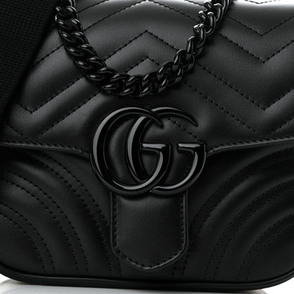 Gucci Calfskin Matelasse Monochrome Mini GG Marmont Crossbody Shoulder Bag Black 8 of 10