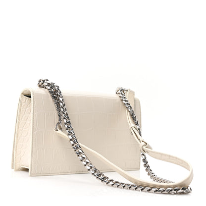 Alexander McQueen Shiny Calfskin Crocodile Embossed Knuckle Jeweled Crossbody White 3 of 9