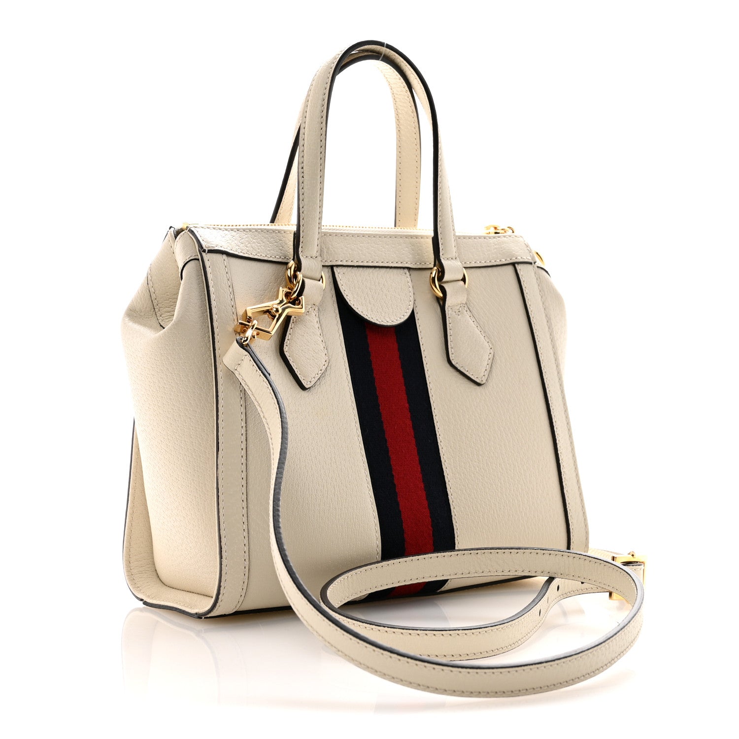 Gucci Textured Calfskin Web Small Ophidia Tote Bag Mystic White 3 of 10