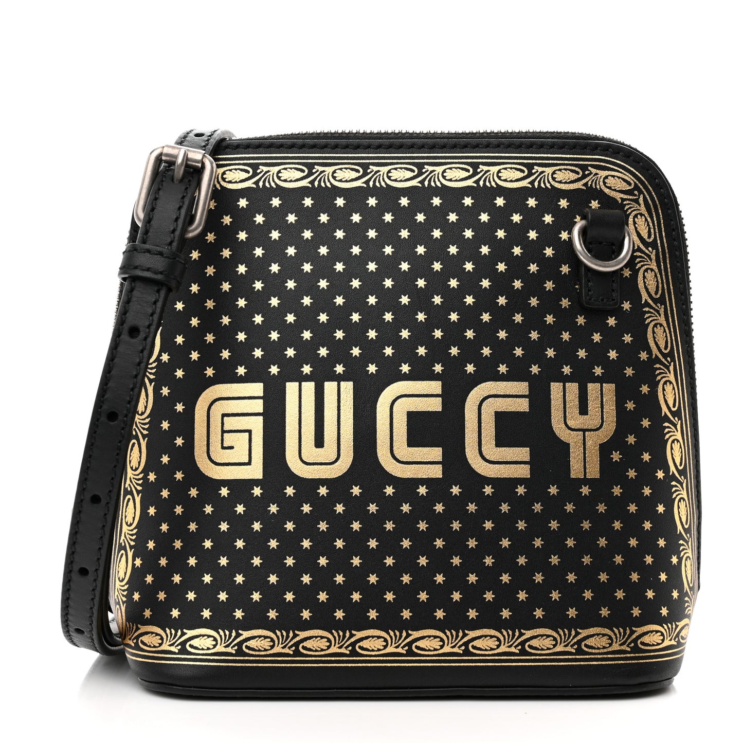 X SEGA Calfskin GUCCY Stars Mini Dome Shoulder Bag Black Gold