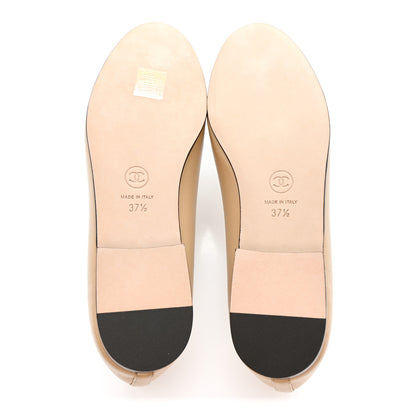 Chanel Lambskin Cap Toe CC Ballerina Flats 37.5 Beige Black 6 of 9