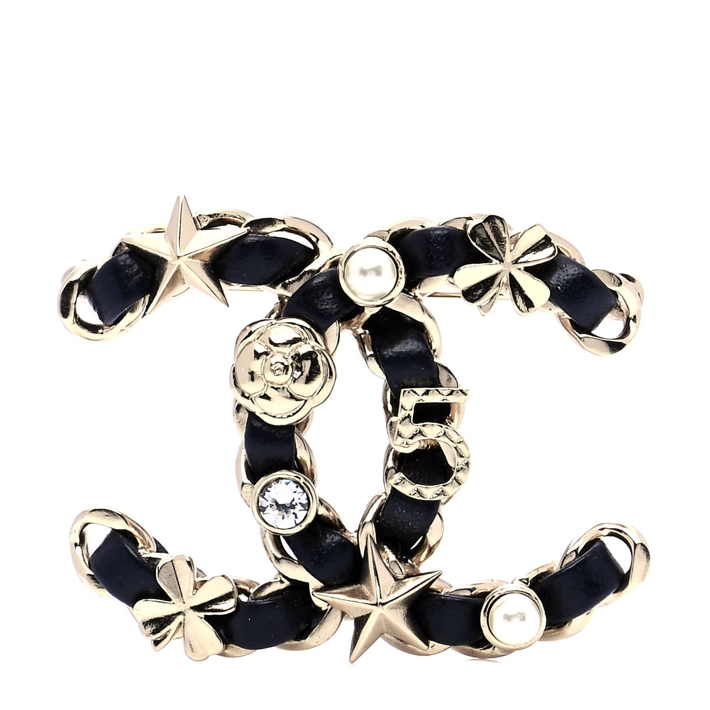 Lambskin Pearl Strass Sergeant Chanel Brooch Gold