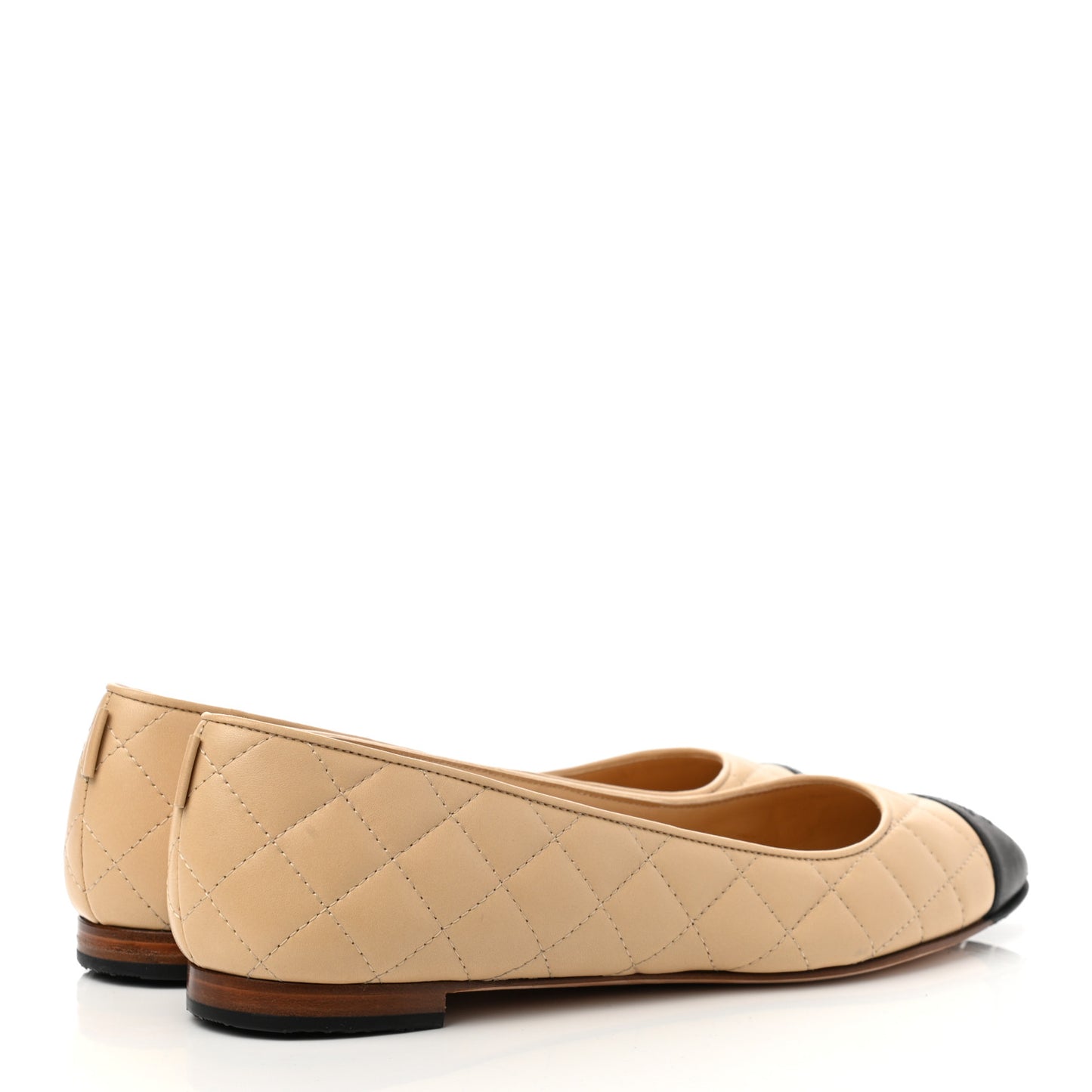 Lambskin Quilted Cap Toe Ballerina Flats 39 Beige Black