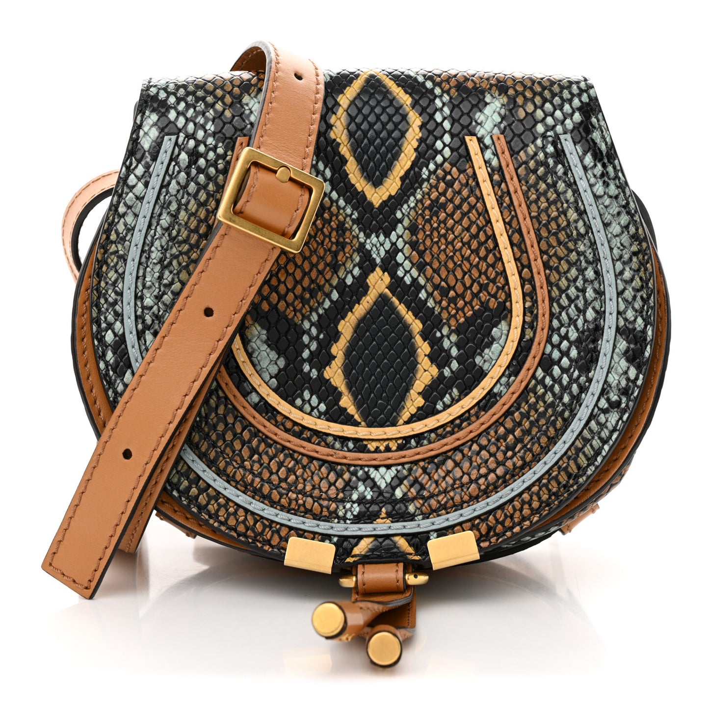 Python Embossed Calfskin Mini Marcie Round Crossbody Bag Multicolor