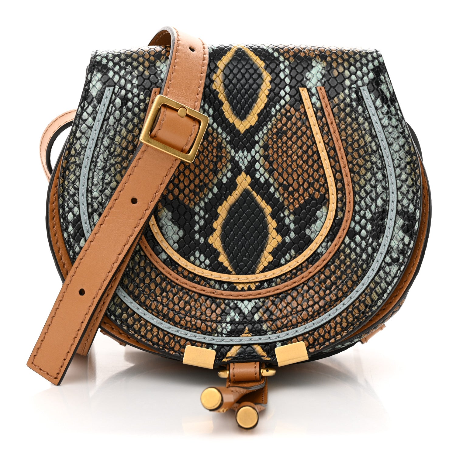 Chloe Python Embossed Calfskin Mini Marcie Round Crossbody Bag Multicolor 1 of 9
