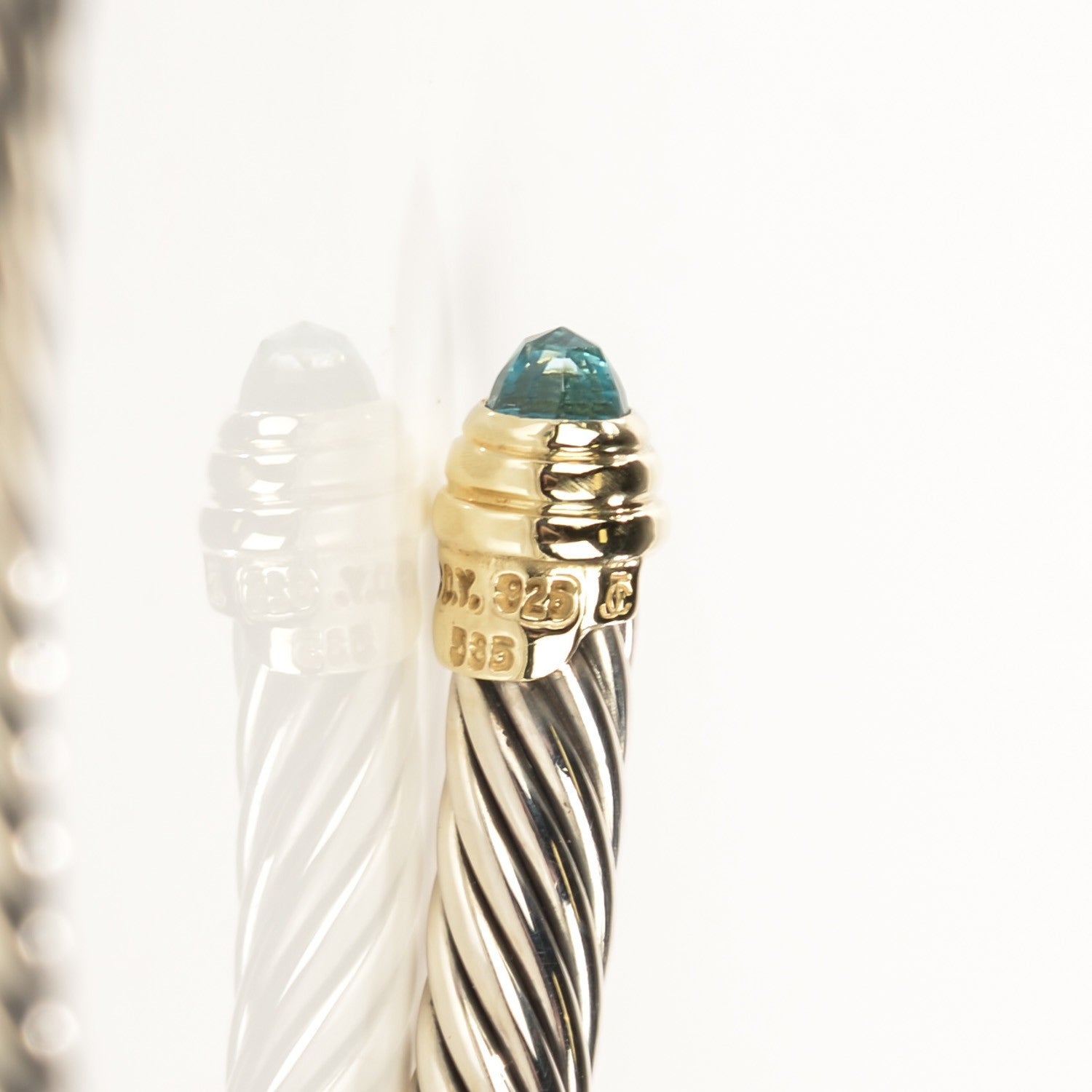 David Yurman Sterling Silver 14K Yellow Gold Blue Topaz 5mm Cable Classics Petite Color Bracelet 5 of 6