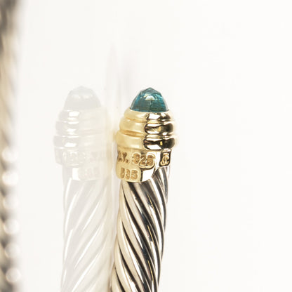 David Yurman Sterling Silver 14K Yellow Gold Blue Topaz 5mm Cable Classics Petite Color Bracelet 5 of 6