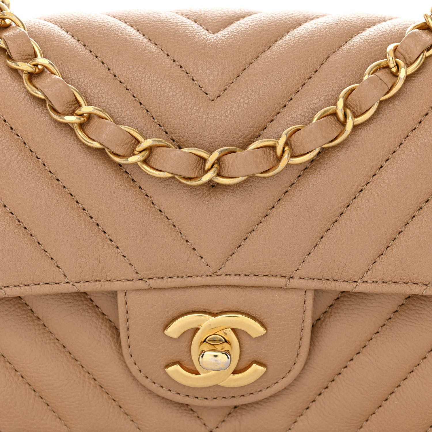 Chanel Calfskin Chevron Quilted Mini Rectangular Flap Dark Beige 8 of 10