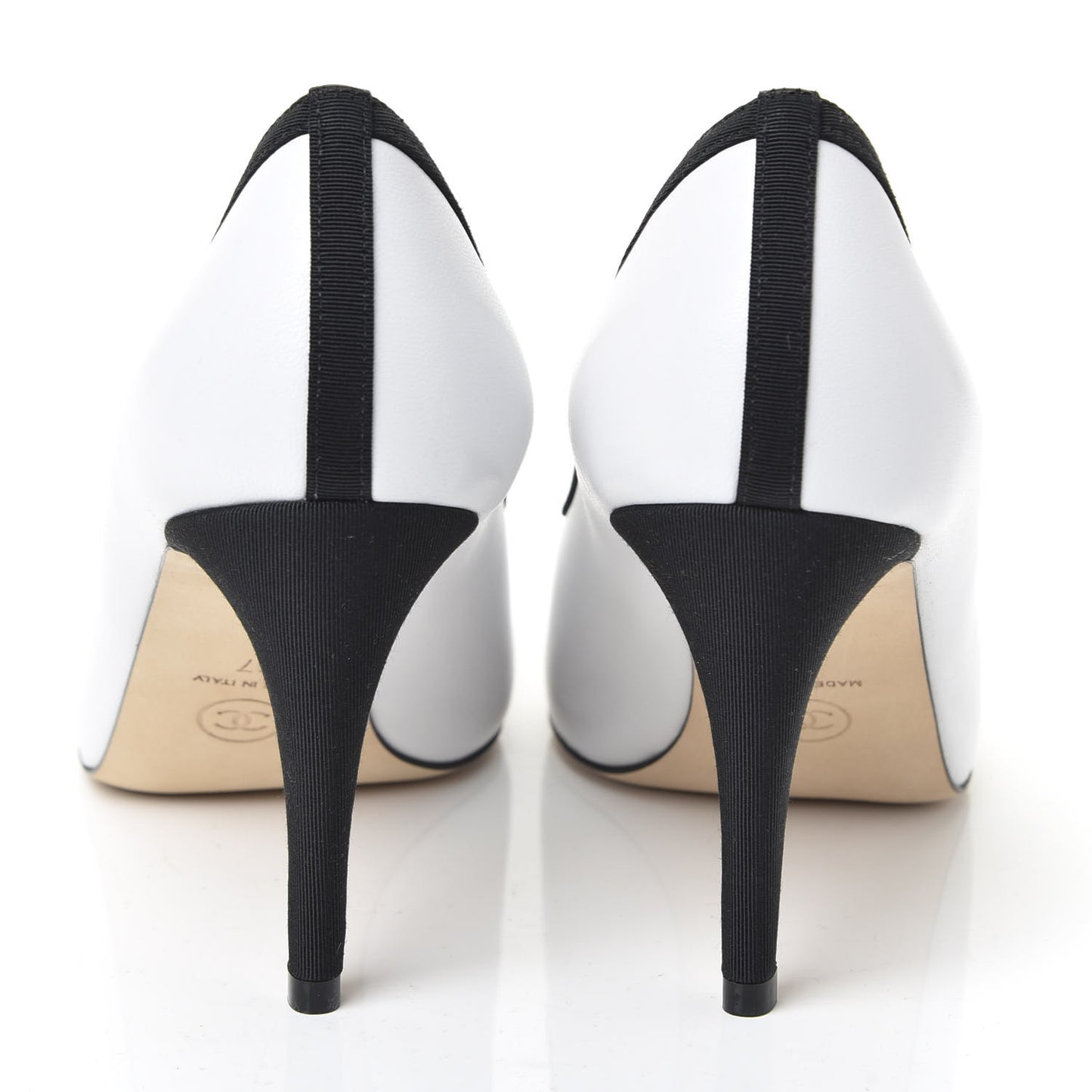 Lambskin Grosgrain Cap Toe CC Pumps 37 White Black