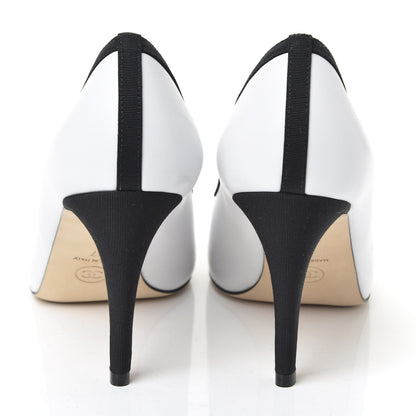 Chanel Lambskin Grosgrain Cap Toe CC Pumps 37 White Black 6 of 10