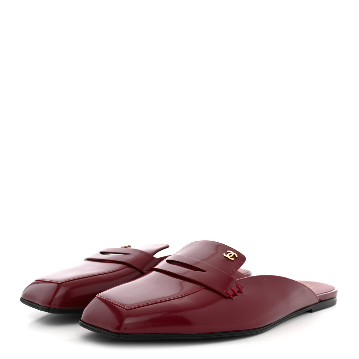 Chanel Shiny Calfskin CC Mules Sandals 39 Burgundy 4 of 10