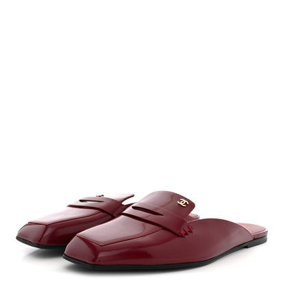 Chanel Shiny Calfskin CC Mules Sandals 39 Burgundy 4 of 10