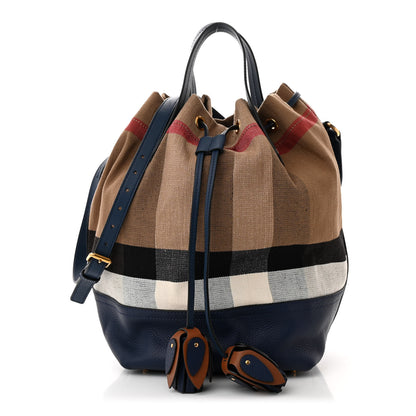 Burberry Grainy Calfskin House Check Canvas Heston Crossbody Blue 1 of 11