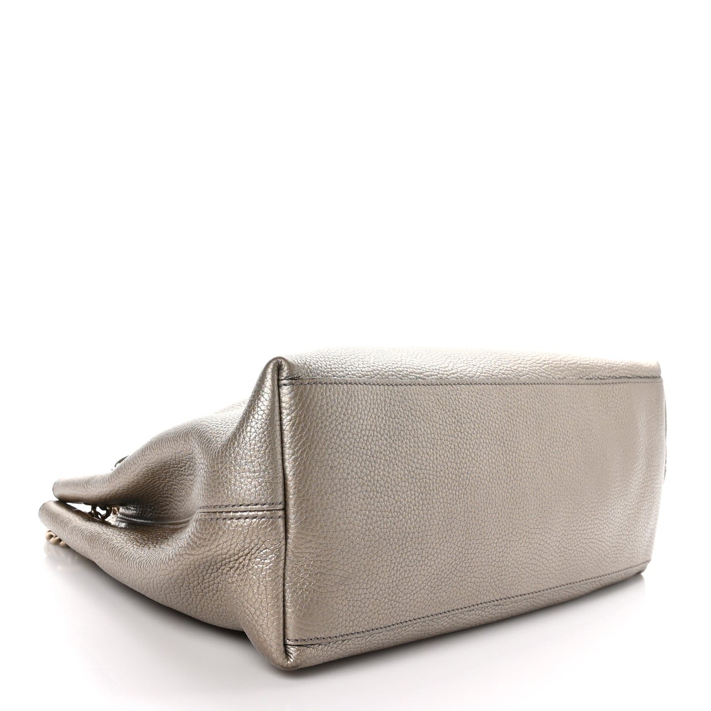 Metallic Pebbled Calfskin Medium Soho Chain Shoulder Bag Golden Beige