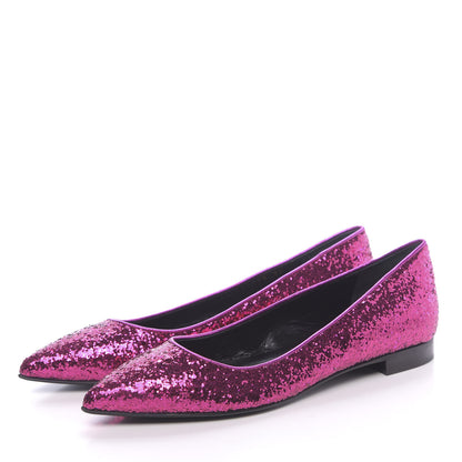 Saint Laurent Metallic Sparkle Fabric Paris Ballet Flat 35 Fuchsia 3 of 8