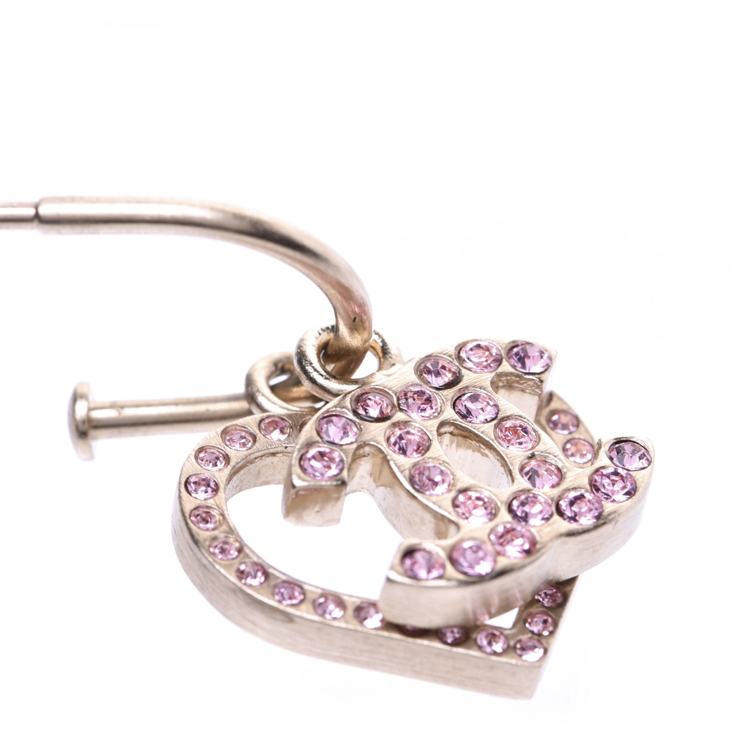 Chanel Metal Crystal Heart CC Drop Earrings Gold 8 of 11