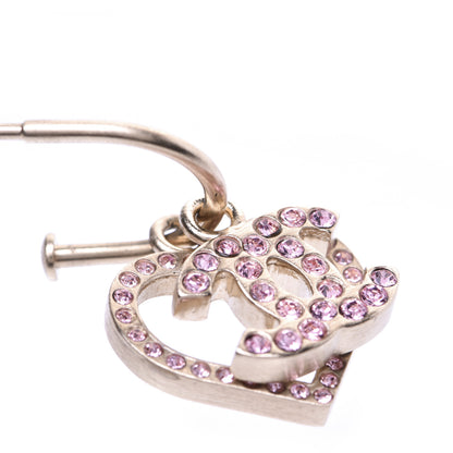 Chanel Metal Crystal Heart CC Drop Earrings Gold 8 of 11