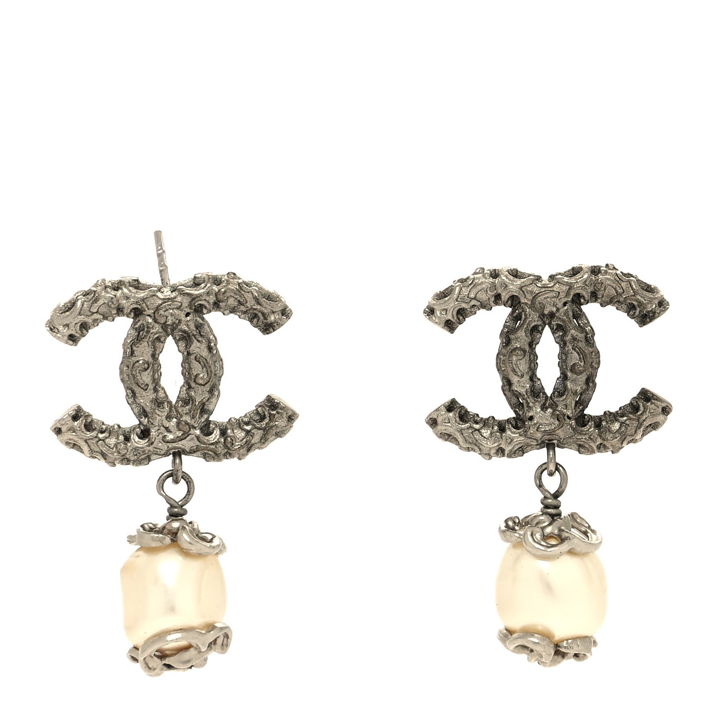 Pearl Textured CC Drop Earrings Silver