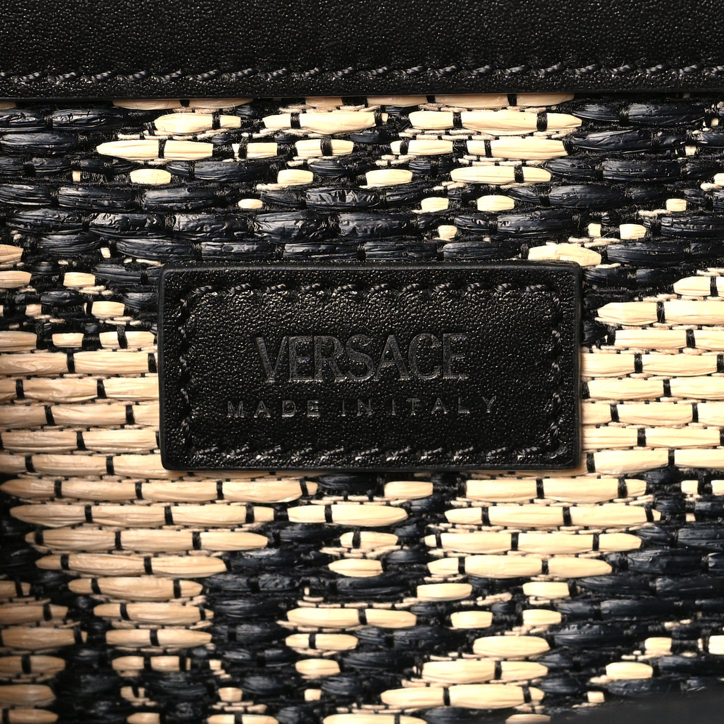 Raffia Calfskin Jacquard Barocco Medium Athena Tote Black