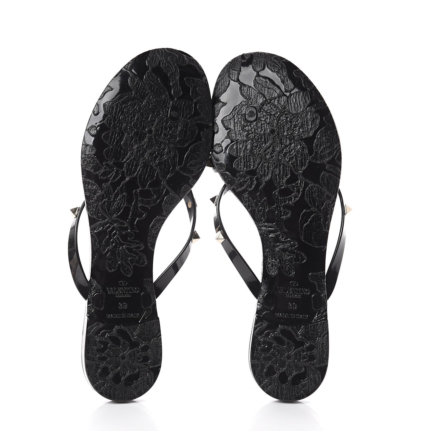PVC Jelly Rockstud Bow Thong Sandals 39 Black