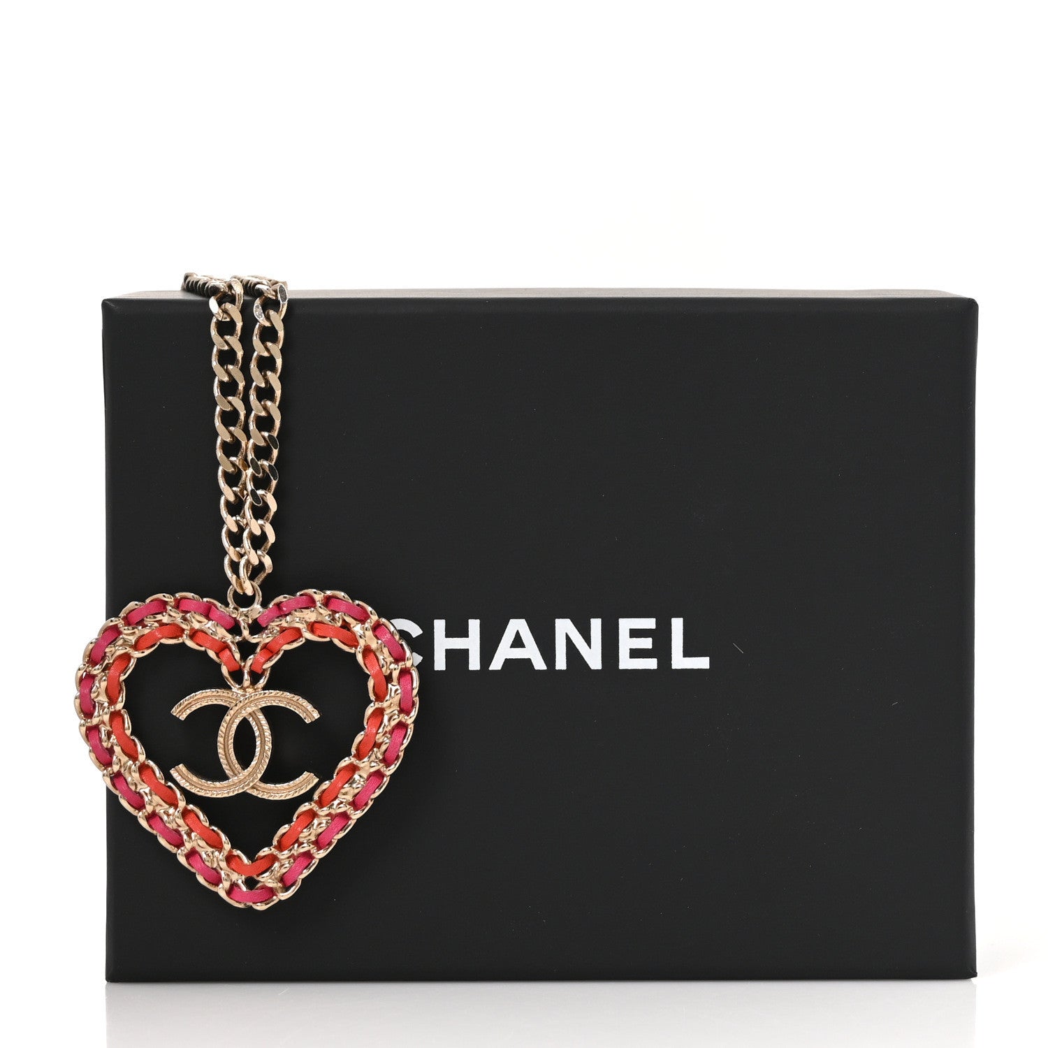 Chanel Metal Lambskin Chain CC Heart Necklace Pink Red Gold 5 of 5