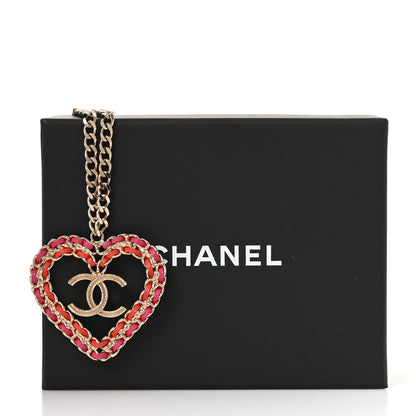 Chanel Metal Lambskin Chain CC Heart Necklace Pink Red Gold 5 of 5