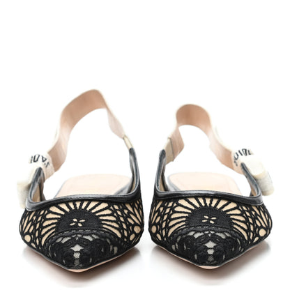 Christian Dior Fabric Ribbon Lace Embroidered J'Adior Slingback Flats 37.5 Black 2 of 4