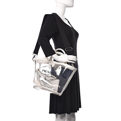 Prada Plexiglass Canapa Small Shopper Tote White 2 of 11