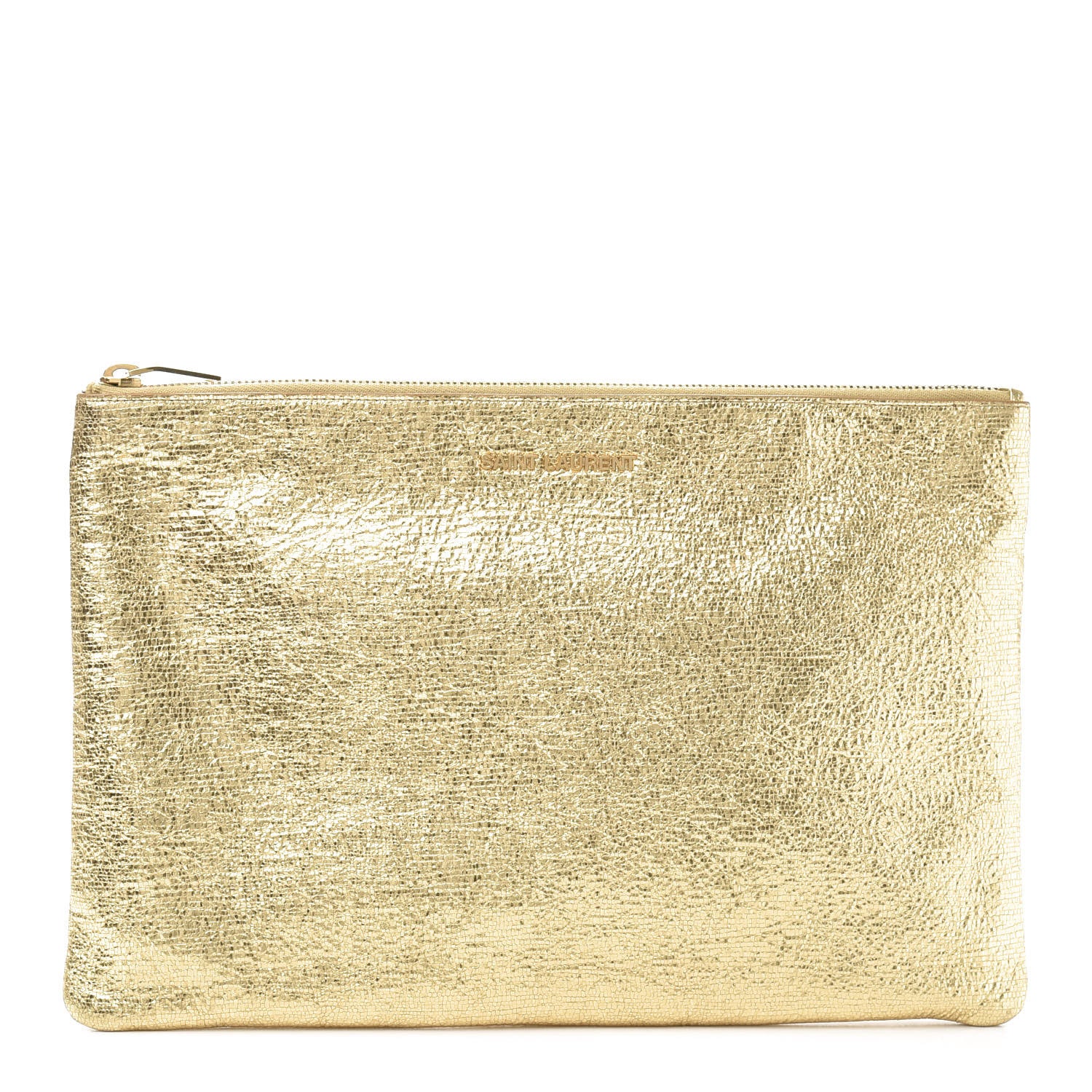 Saint Laurent Metallic Calfskin Zipped Pouch Gold 1 of 10