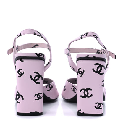 Chanel Lambskin Printed CC Sandals 39.5 Light Pink Black 6 of 9