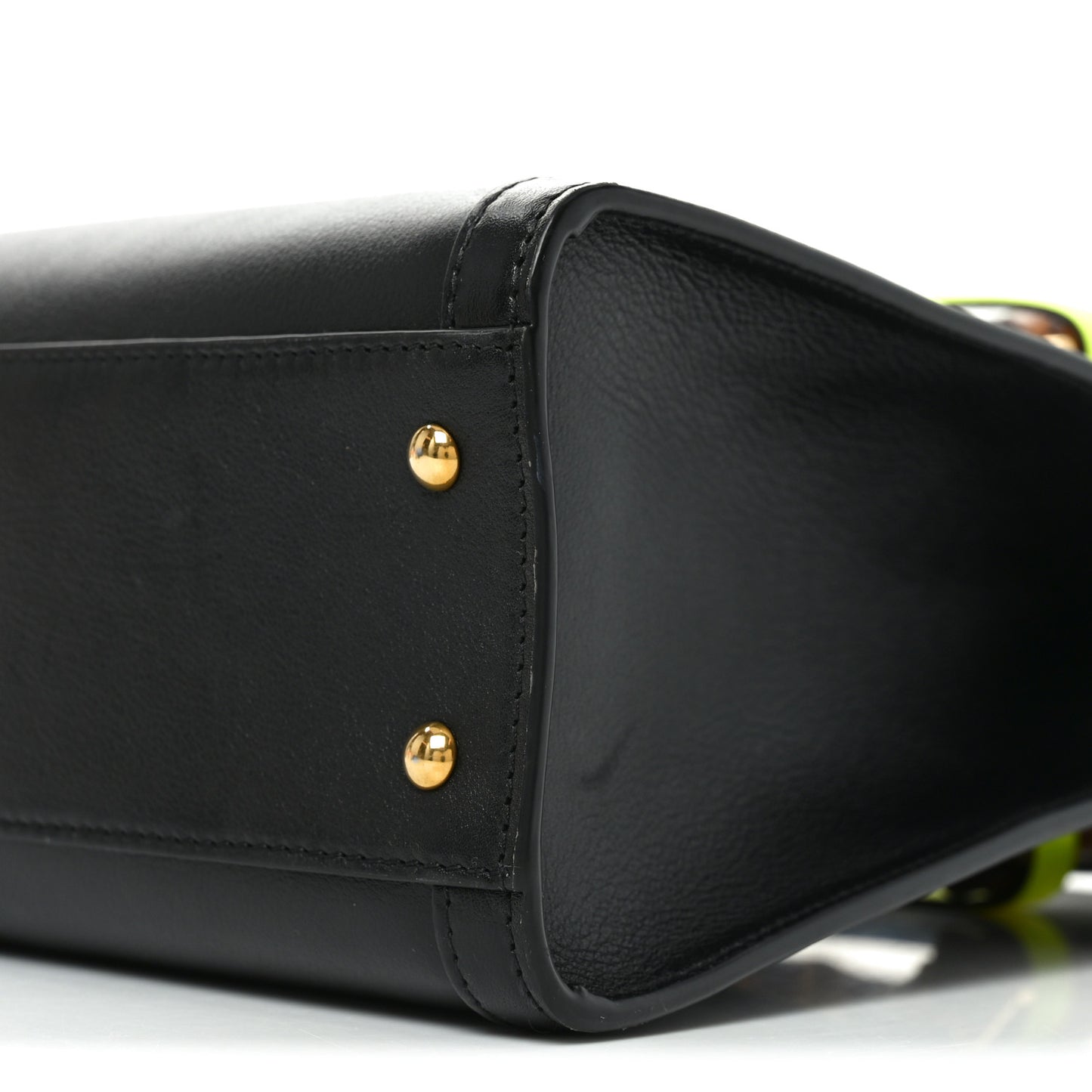 Calfskin Small Diana Tote Bag Black Yellow Fluo