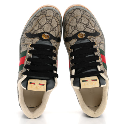 Gucci GG Supereme Monogram Miro Soft Calfskin Web Mens Screener Sneakers 8.5 Beige Ebony Black New Platinum 2 of 10
