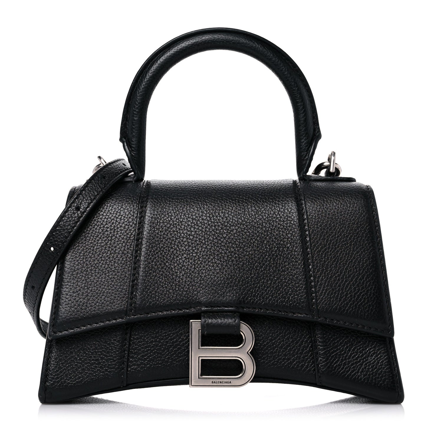 Grained Calfskin Hourglass Top Handle Bag XS Black