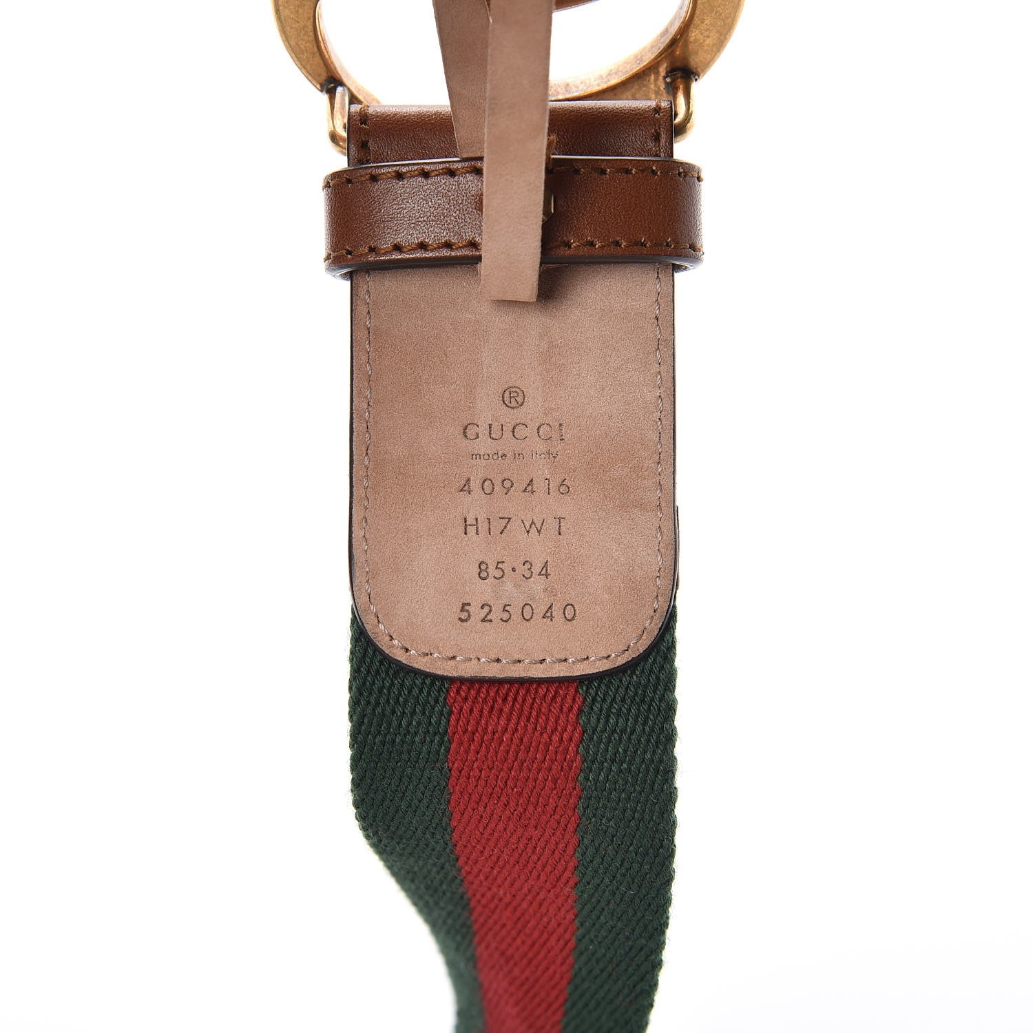 Gucci Nylon Calfskin Double G Web 40mm Belt 85 34 Green Red Cuir 4 of 7