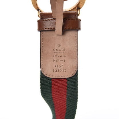 Gucci Nylon Calfskin Double G Web 40mm Belt 85 34 Green Red Cuir 4 of 7