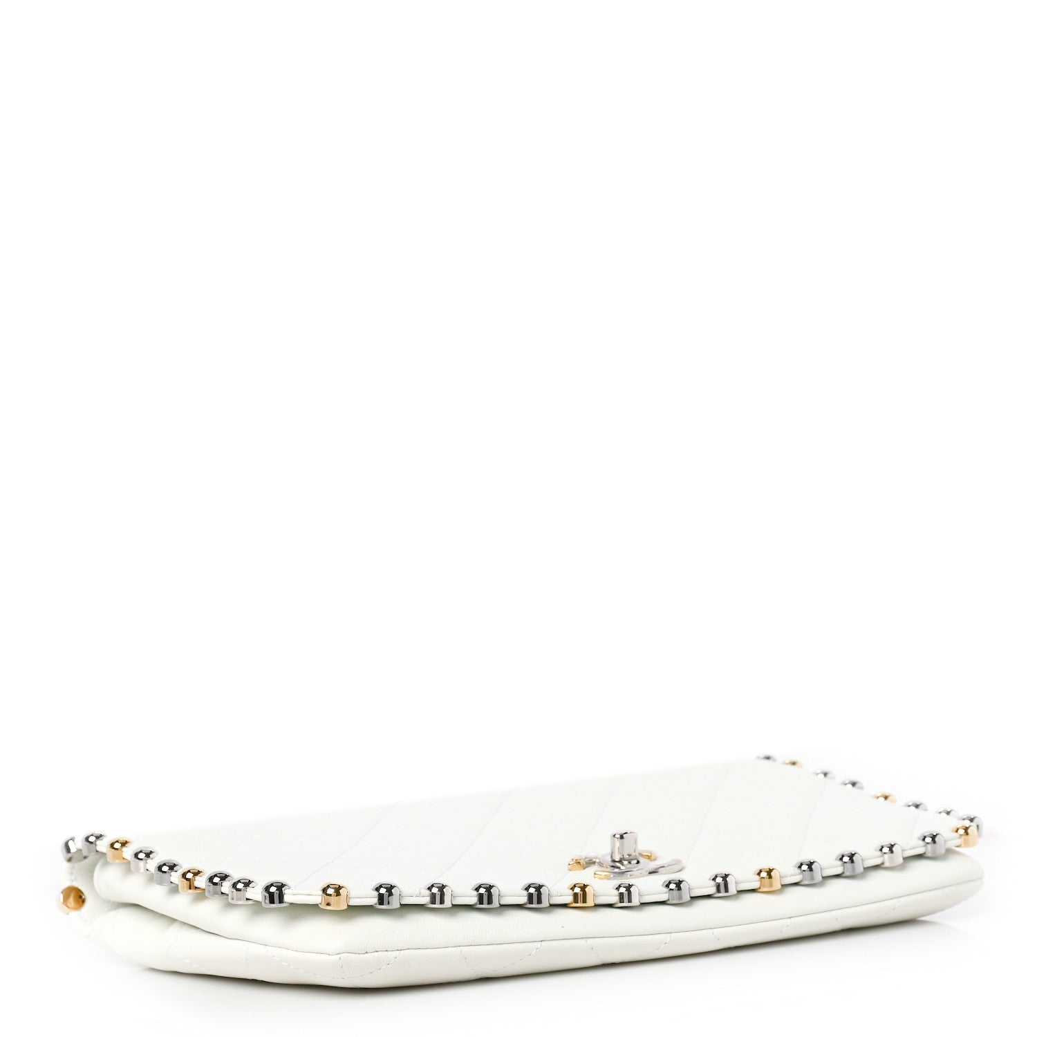 Chanel Lambskin Quilted Metallic Bubble Clutch White 3 of 8