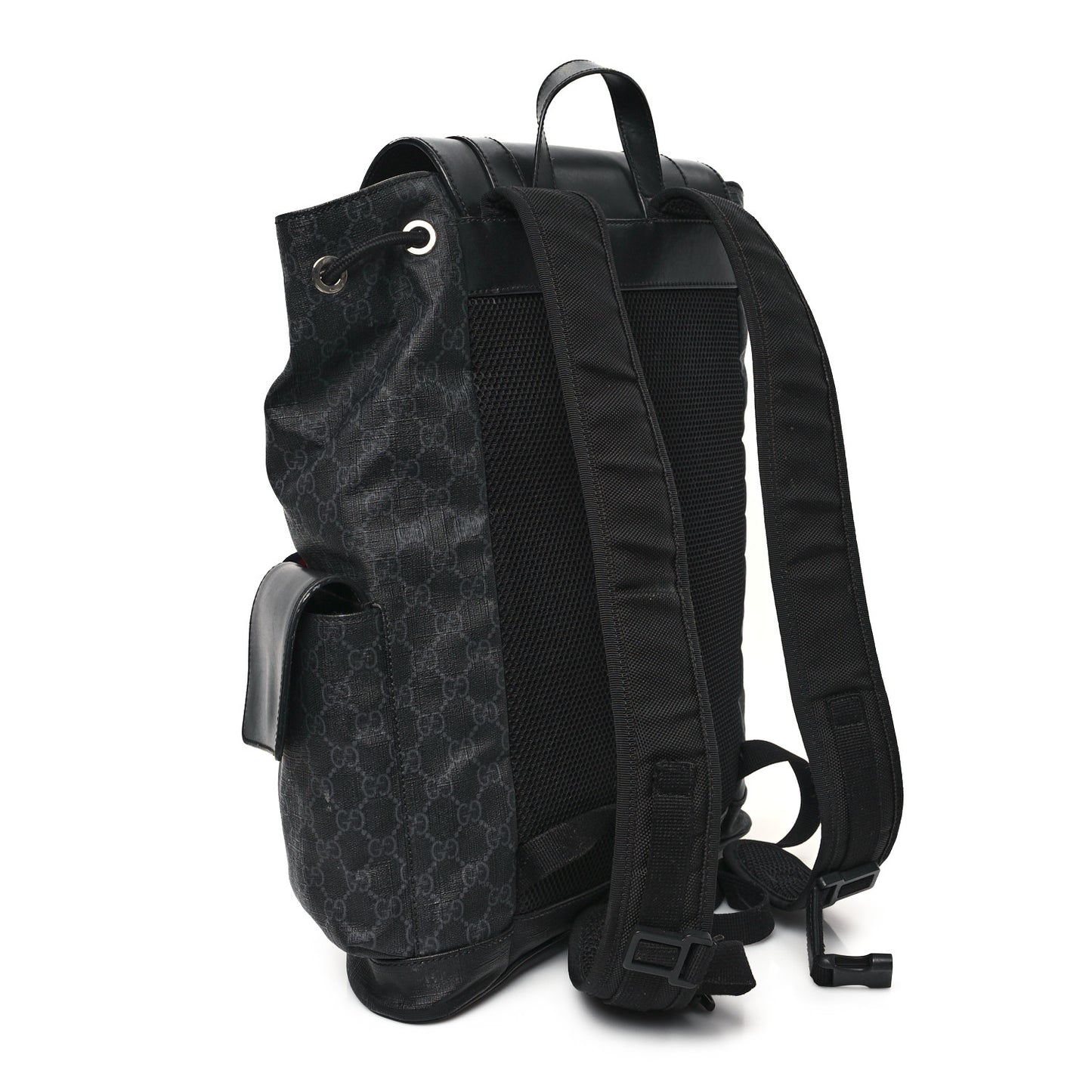 Soft GG Supreme Monogram Calfskin Web Double Buckle Backpack Black