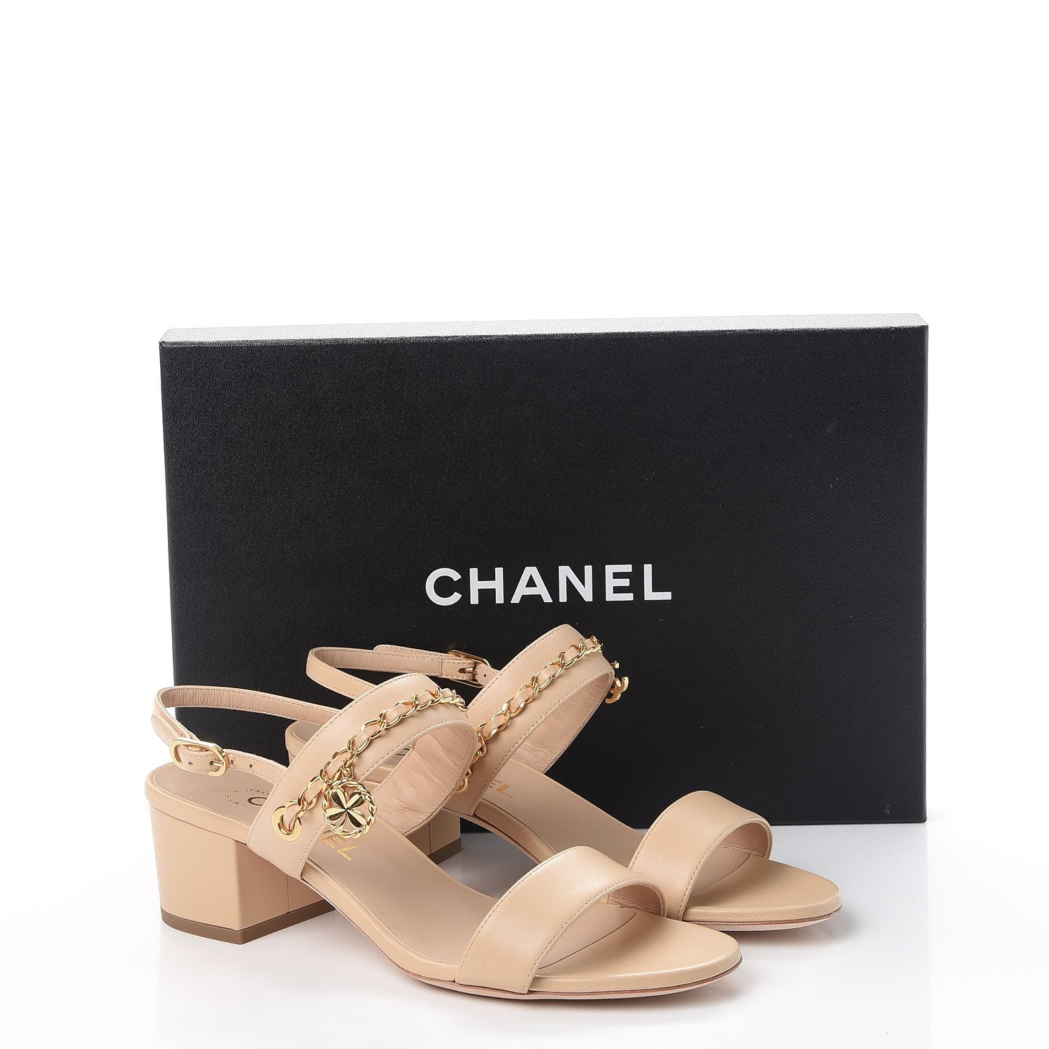 Chanel Lambskin Chain Sandals 38 Beige 10 of 10
